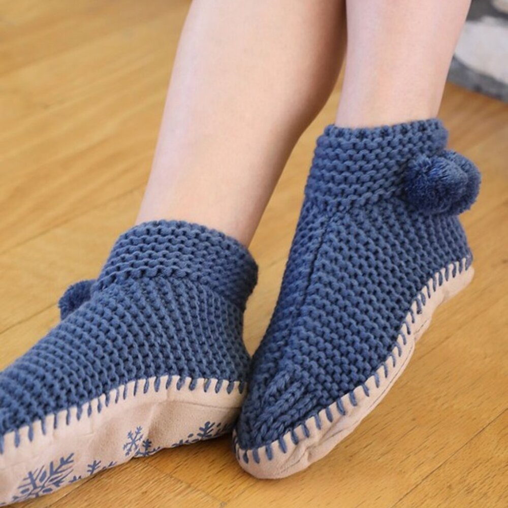 Comfy Hand Knitted Indoor Slipper Booties w Pom-Poms 🎁 Excellent Gift! 🎁